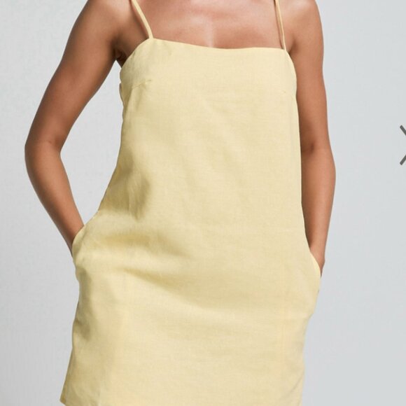 Mavie Mini Linen Dress - Linen Strappy Shift Dress in Lemon - Picture 3 of 4
